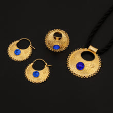 Load image into Gallery viewer, Blue Red Green Stone Habesha Pendant Necklaces Earrings Ring Gold Color
