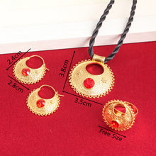 Load image into Gallery viewer, Blue Red Green Stone Habesha Pendant Necklaces Earrings Ring Gold Color
