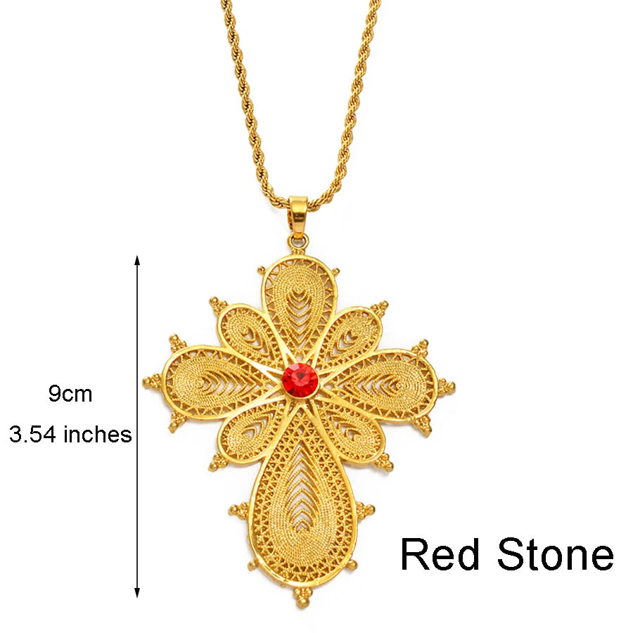 Habesha Big Cross Pendant Necklaces for Women Gold Color