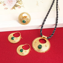 Load image into Gallery viewer, Blue Red Green Stone Habesha Pendant Necklaces Earrings Ring Gold Color
