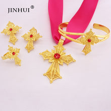 Load image into Gallery viewer, Habesha gold plated cross jewelry sets Pendant Necklace Earring Ring gifts for women
