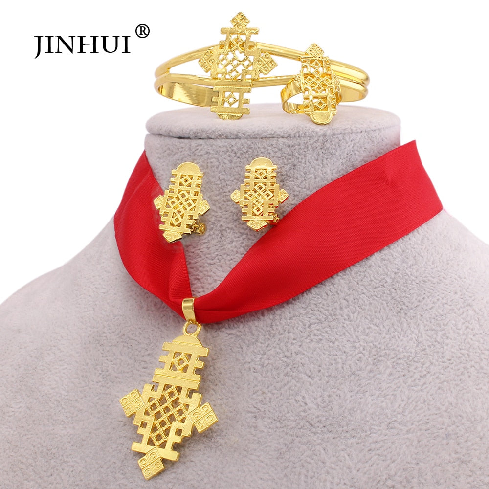 Habesha gold plated bridal Fine jewelry sets for women wedding