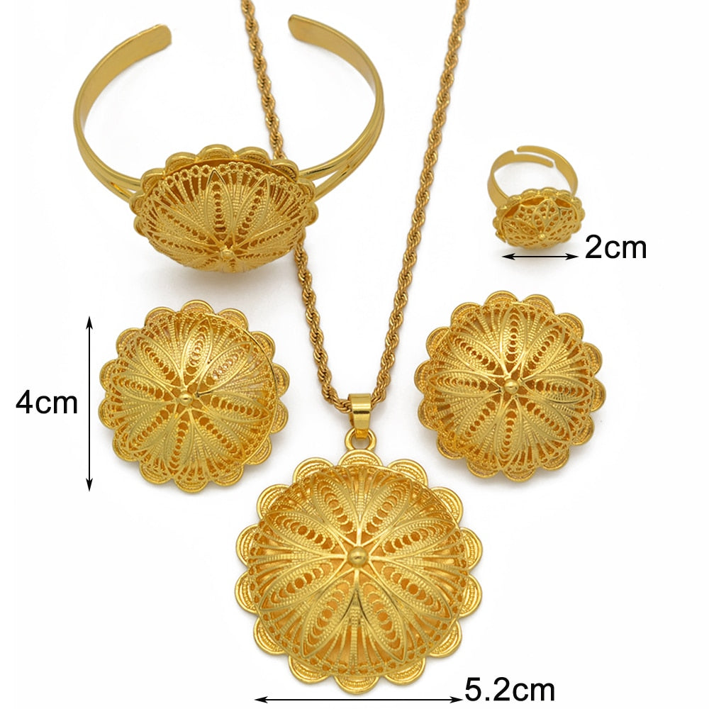 Habesha Jewelry sets Pendant Necklaces Earrings Ring Bangles for Womens Gold Color