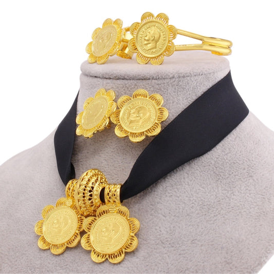Habesha Luxury Jewelry sets Gold plated Earrings Ring Bangle Pendant