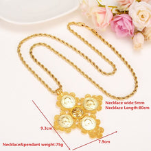 Load image into Gallery viewer, big Coin Cross Pendants Long 80cm Necklaces 24 k Yellow Solid Gold FINISH Heavy Jewelry
