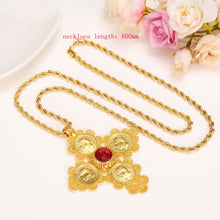 Load image into Gallery viewer, big Coin Cross Pendants Long 80cm Necklaces 24 k Yellow Solid Gold FINISH Heavy Jewelry
