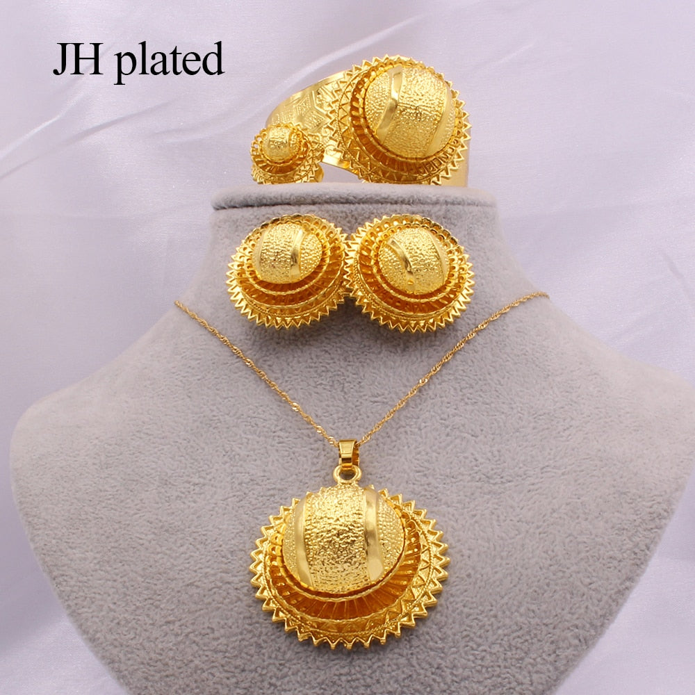 Habesha 24K gold Necklace earrings bracelet ring Hairpin