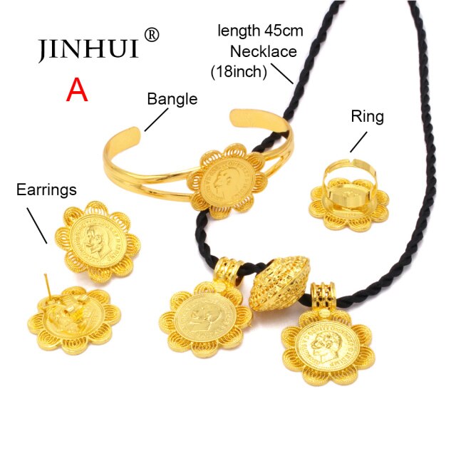 habesha gold jewelry sets 24k Big Coin Pendant Necklace Earring