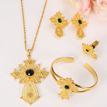 Load image into Gallery viewer, Habesha Jewelry Set Gold Color Necklace/Earrings/Ring/Bangle
