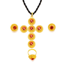 Load image into Gallery viewer, HabeshaTraditiona cross Jewelry set Necklace and Earrings
