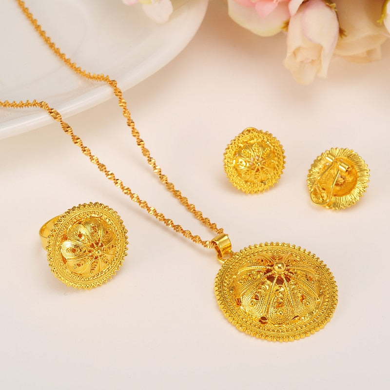 Habesha Gold  Jewelry set  Pendant Necklaces Earring Ring