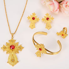 Load image into Gallery viewer, Habesha Jewelry Set Gold Color Necklace/Earrings/Ring/Bangle
