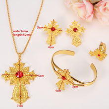 Load image into Gallery viewer, Habesha Jewelry Set Gold Color Necklace/Earrings/Ring/Bangle
