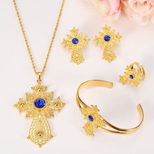 Load image into Gallery viewer, Habesha Jewelry Set Gold Color Necklace/Earrings/Ring/Bangle
